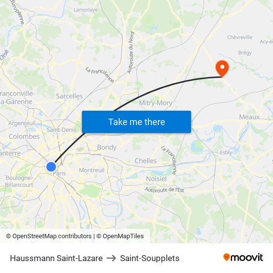 Haussmann Saint-Lazare to Saint-Soupplets map