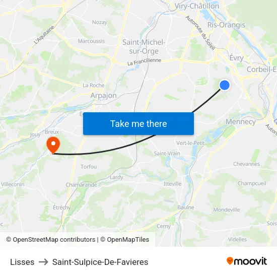 Lisses to Saint-Sulpice-De-Favieres map