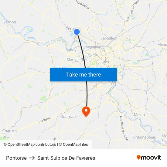 Pontoise to Saint-Sulpice-De-Favieres map