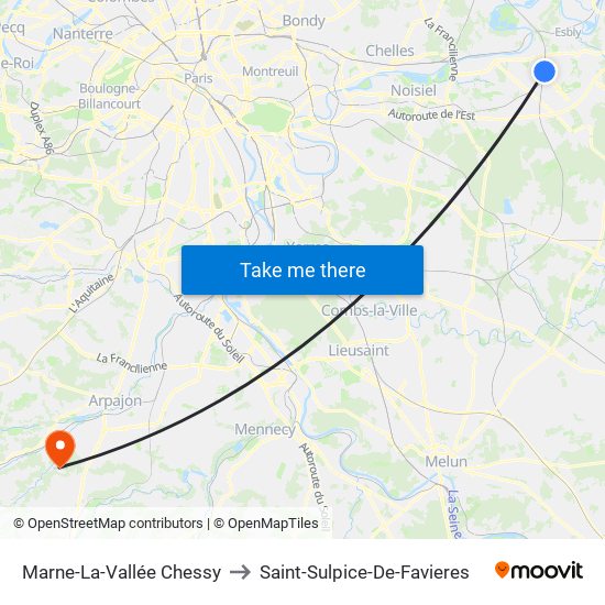 Marne-La-Vallée Chessy to Saint-Sulpice-De-Favieres map