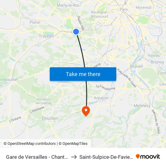 Gare de Versailles - Chantiers to Saint-Sulpice-De-Favieres map