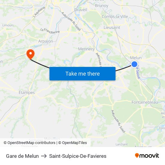 Gare de Melun to Saint-Sulpice-De-Favieres map