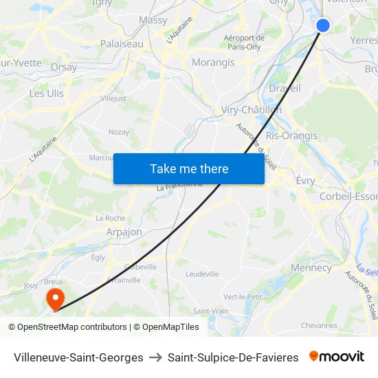 Villeneuve-Saint-Georges to Saint-Sulpice-De-Favieres map