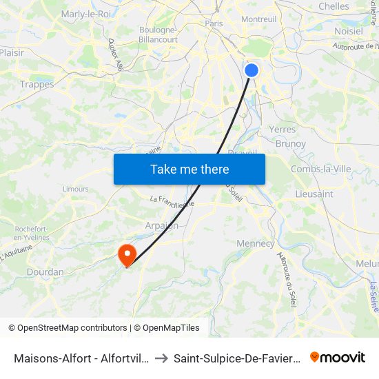 Maisons-Alfort - Alfortville to Saint-Sulpice-De-Favieres map