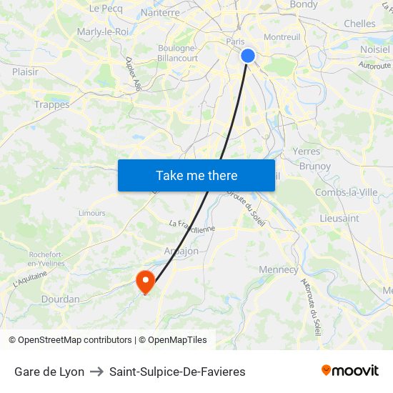 Gare de Lyon to Saint-Sulpice-De-Favieres map