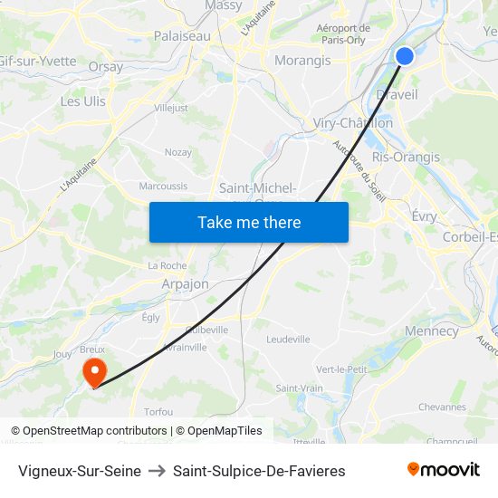 Vigneux-Sur-Seine to Saint-Sulpice-De-Favieres map