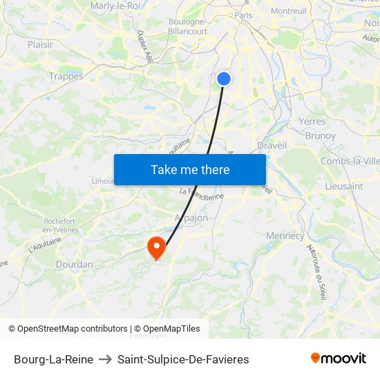 Bourg-La-Reine to Saint-Sulpice-De-Favieres map