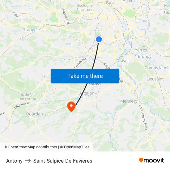 Antony to Saint-Sulpice-De-Favieres map
