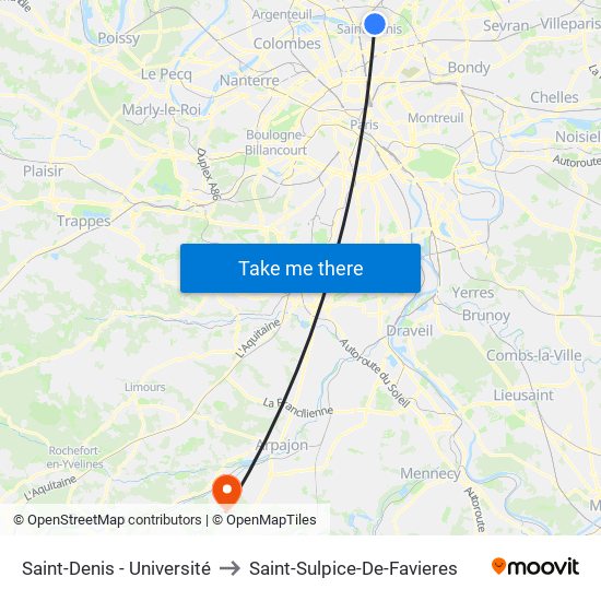 Saint-Denis - Université to Saint-Sulpice-De-Favieres map