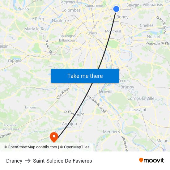 Drancy to Saint-Sulpice-De-Favieres map