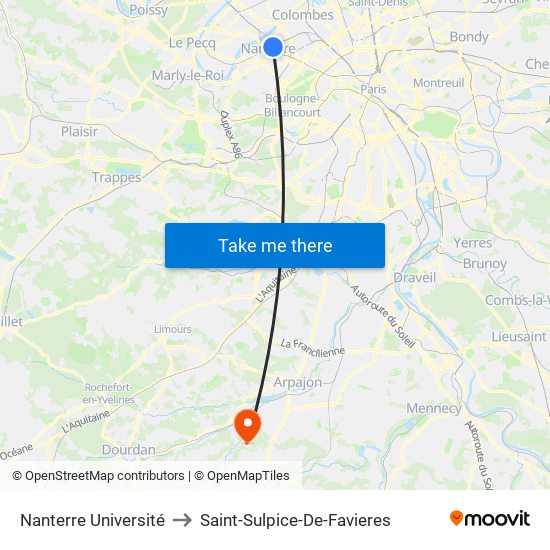 Nanterre Université to Saint-Sulpice-De-Favieres map