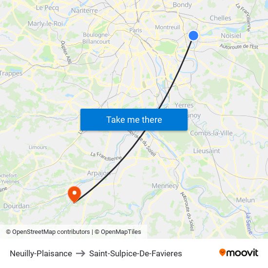 Neuilly-Plaisance to Saint-Sulpice-De-Favieres map