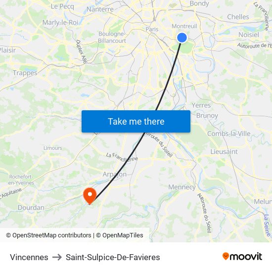 Vincennes to Saint-Sulpice-De-Favieres map