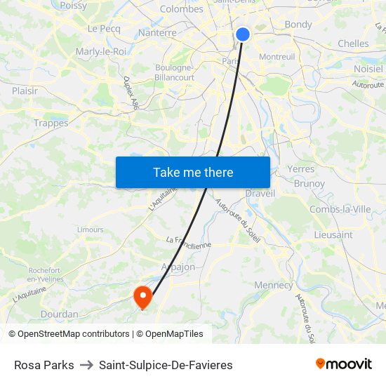 Rosa Parks to Saint-Sulpice-De-Favieres map