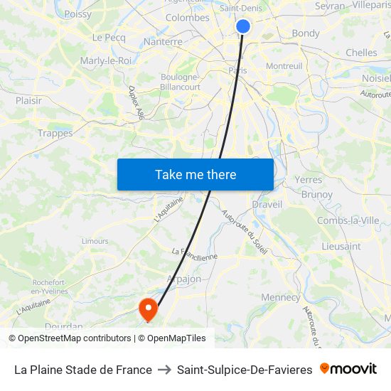 La Plaine Stade de France to Saint-Sulpice-De-Favieres map