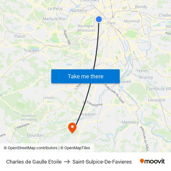 Charles de Gaulle Etoile to Saint-Sulpice-De-Favieres map