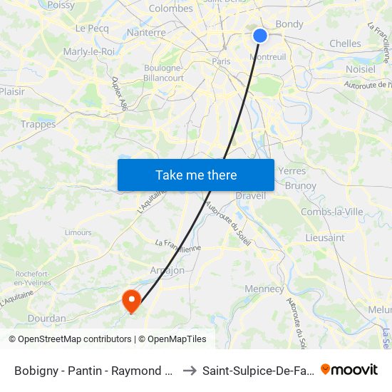 Bobigny - Pantin - Raymond Queneau to Saint-Sulpice-De-Favieres map
