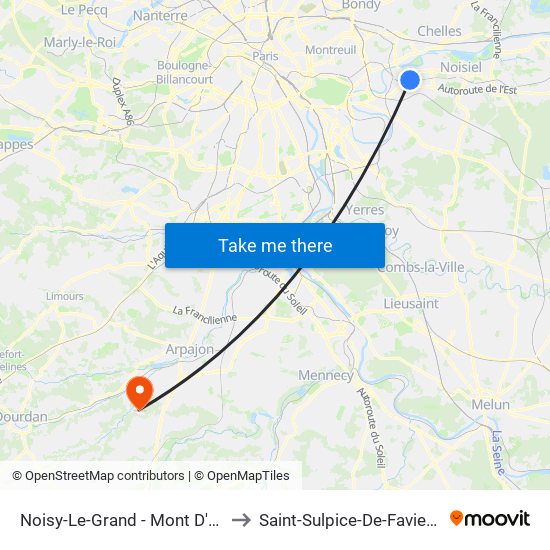 Noisy-Le-Grand - Mont D'Est to Saint-Sulpice-De-Favieres map