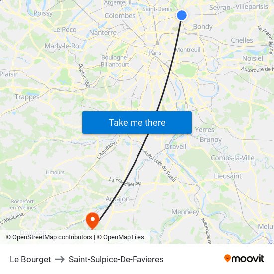 Le Bourget to Saint-Sulpice-De-Favieres map