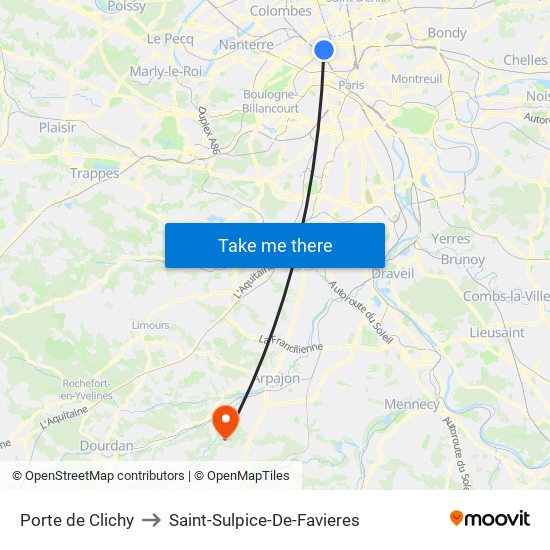 Porte de Clichy to Saint-Sulpice-De-Favieres map