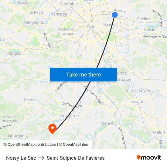 Noisy-Le-Sec to Saint-Sulpice-De-Favieres map