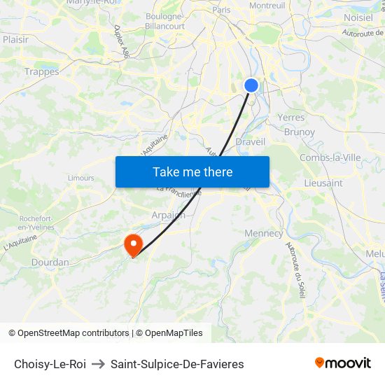 Choisy-Le-Roi to Saint-Sulpice-De-Favieres map