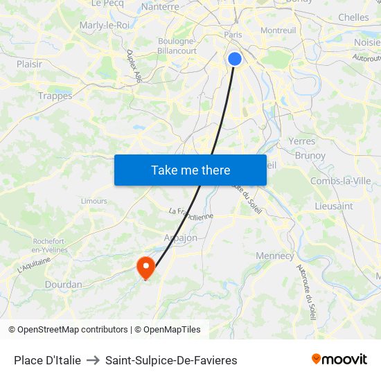 Place D'Italie to Saint-Sulpice-De-Favieres map