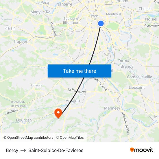 Bercy to Saint-Sulpice-De-Favieres map