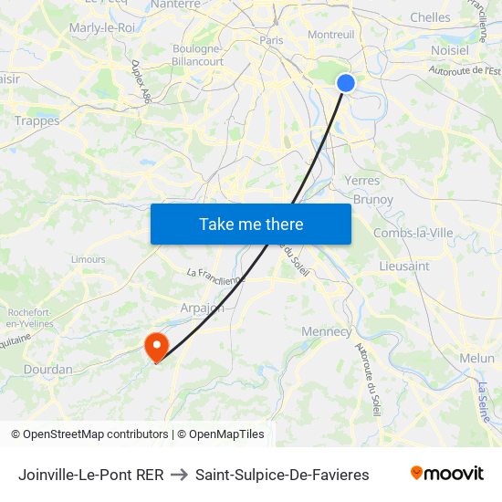 Joinville-Le-Pont RER to Saint-Sulpice-De-Favieres map