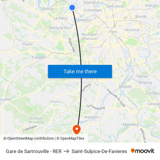 Gare de Sartrouville - RER to Saint-Sulpice-De-Favieres map