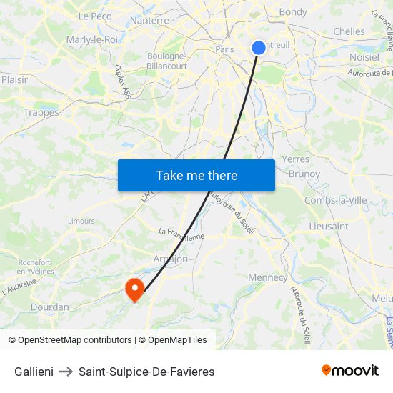 Gallieni to Saint-Sulpice-De-Favieres map