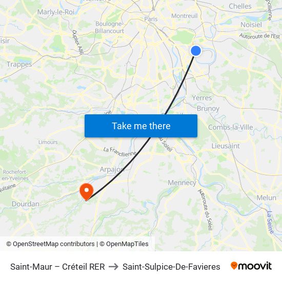 Saint-Maur – Créteil RER to Saint-Sulpice-De-Favieres map