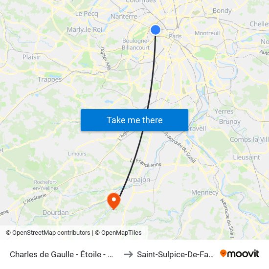 Charles de Gaulle - Étoile - Wagram to Saint-Sulpice-De-Favieres map