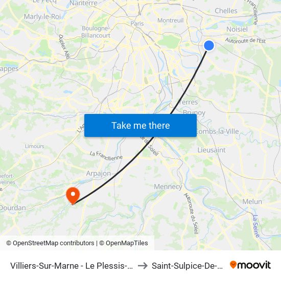 Villiers-Sur-Marne - Le Plessis-Trévise RER to Saint-Sulpice-De-Favieres map