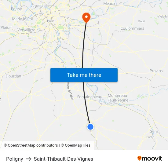 Poligny to Saint-Thibault-Des-Vignes map