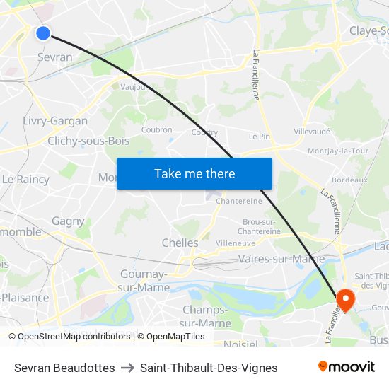 Sevran Beaudottes to Saint-Thibault-Des-Vignes map