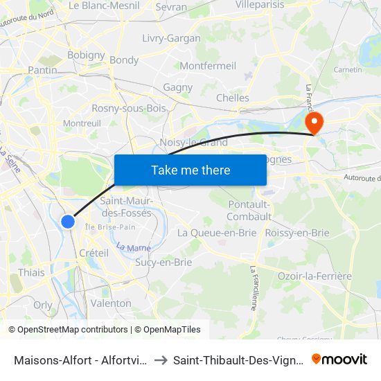 Maisons-Alfort - Alfortville to Saint-Thibault-Des-Vignes map