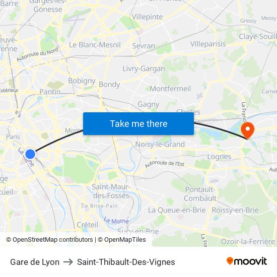 Gare de Lyon to Saint-Thibault-Des-Vignes map