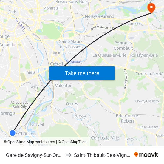 Gare de Savigny-Sur-Orge to Saint-Thibault-Des-Vignes map