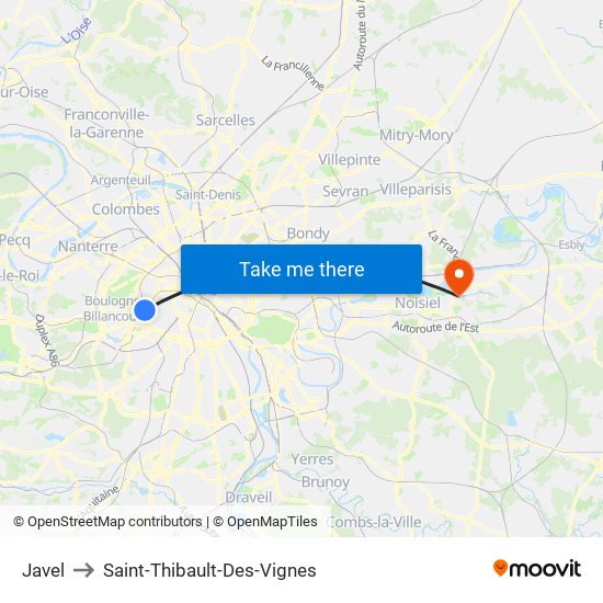 Javel to Saint-Thibault-Des-Vignes map