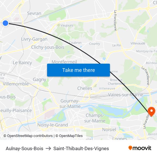 Aulnay-Sous-Bois to Saint-Thibault-Des-Vignes map