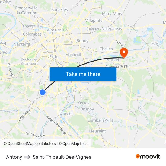 Antony to Saint-Thibault-Des-Vignes map