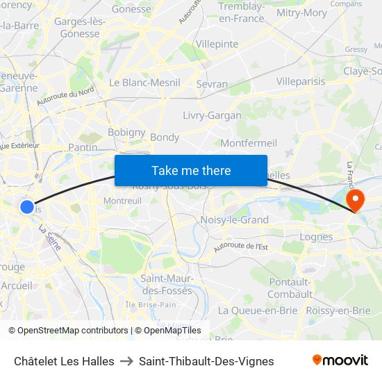 Châtelet Les Halles to Saint-Thibault-Des-Vignes map