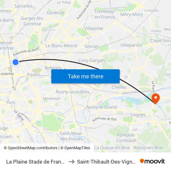 La Plaine Stade de France to Saint-Thibault-Des-Vignes map