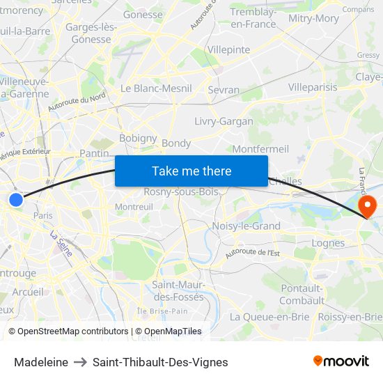 Madeleine to Saint-Thibault-Des-Vignes map