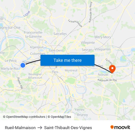 Rueil-Malmaison to Saint-Thibault-Des-Vignes map