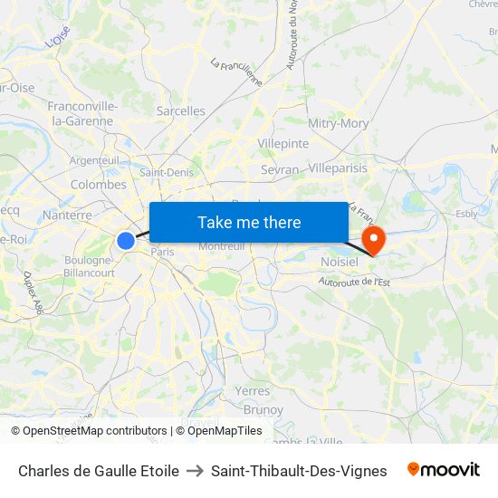 Charles de Gaulle Etoile to Saint-Thibault-Des-Vignes map