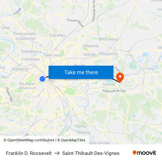 Franklin D. Roosevelt to Saint-Thibault-Des-Vignes map