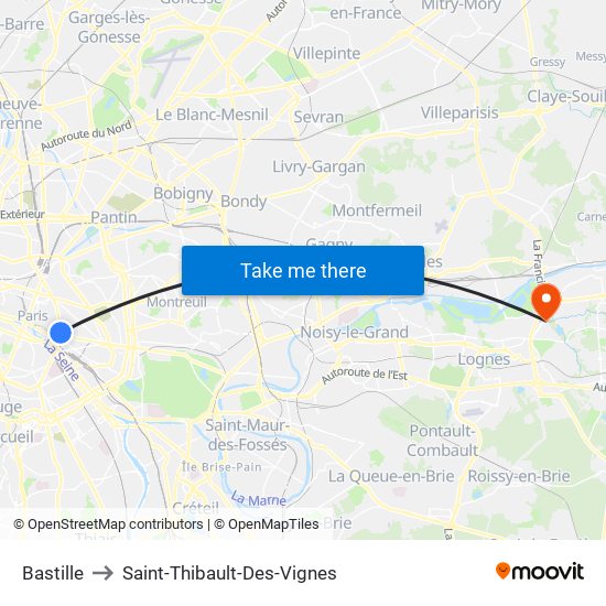 Bastille to Saint-Thibault-Des-Vignes map
