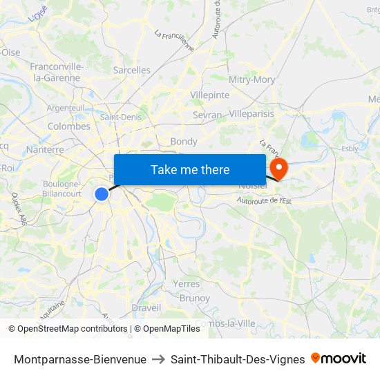 Montparnasse-Bienvenue to Saint-Thibault-Des-Vignes map